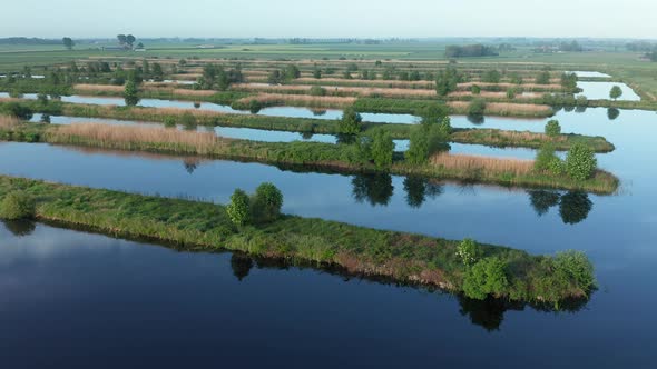 Typical Dutch Polder Landscape In Waterstaete Ossenzijl Near Weerribben-Wieden National Park, Nether