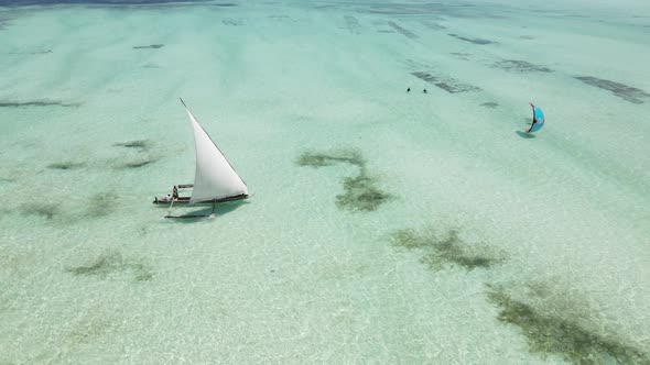 Boats in the Ocean Near the Coast of Zanzibar Tanzania Slow Motion