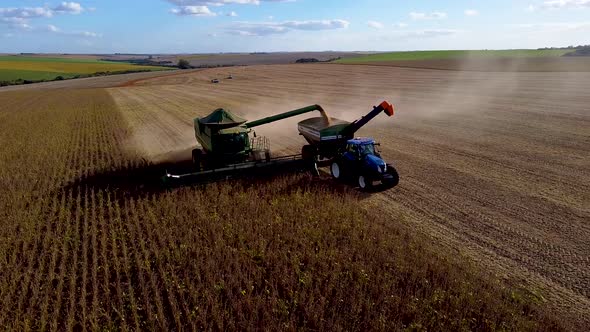 Soybean Harvester Dumping Seeds