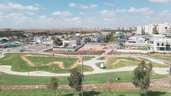 skate's playground shot from above with biker's at southern district city in israel named by netivot