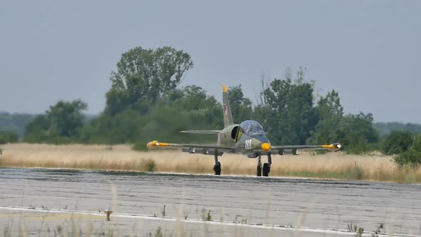 TakeOff in Slow Motion of Military Combat Jet Aircraft of Bulgarian Air Force