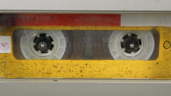 Tape Recorder Plays Audio Cassette Inserted Therein. Vintage Audio Tape