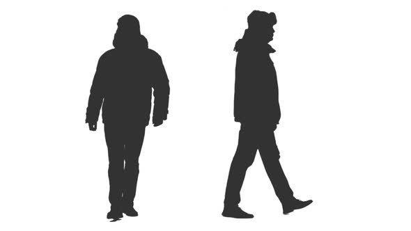 Silhouette of Walking Man in Winter Clothes, Alpha Channel