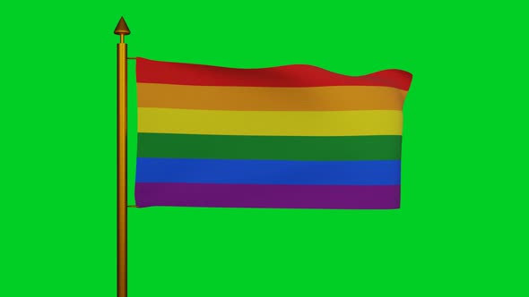 Rainbow flag LGBT waving with flagpole on chroma key, gay pride or LGBT pride flag textile