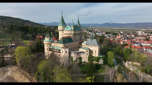 Aerial view of Bojnice castle in Slovakia