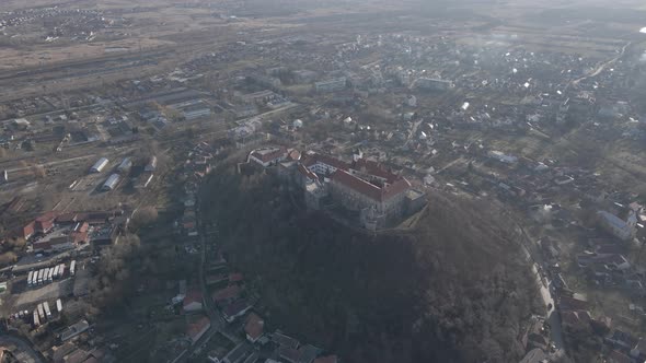 Aerial View From a Drone to Palanok Castle in Mukachevo