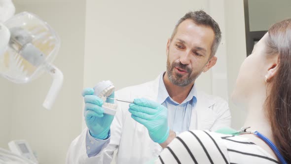 Experienced Male Dentist Talking To His Female Patient