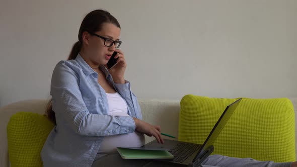 Successful Hardworking Pregnant Business Woman With Laptop