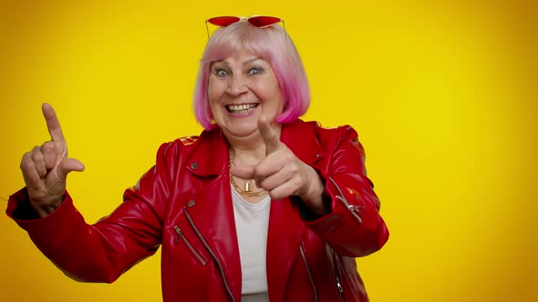 Senior Old Stylish Granny Woman Showing Loser Gesture and Pointing on you Laughing Bullying Abuse