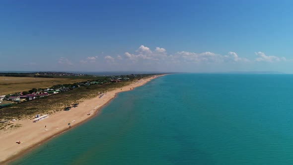 Aerial View  Black Sea Sandy Beach and Village