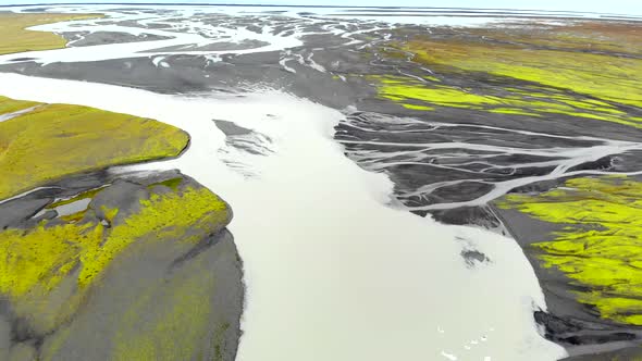 Aerial View of Glacier River Delta in Iceland