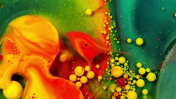 Fantastic Structure of Colorful Bubbles. Chaotic Motion. Abstract Colorful Paint. Top View,