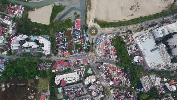 Aerial view car transport at the roundabout