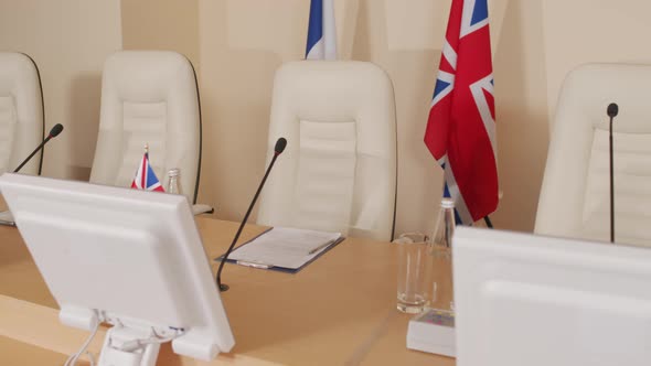 Table Where Politicians Sitting at Press Conference