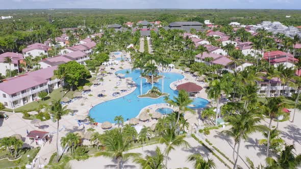 Bahia Principe Grand La Romana Hotel With Swimming Pool At Summer In Dominican Republic. - aerial