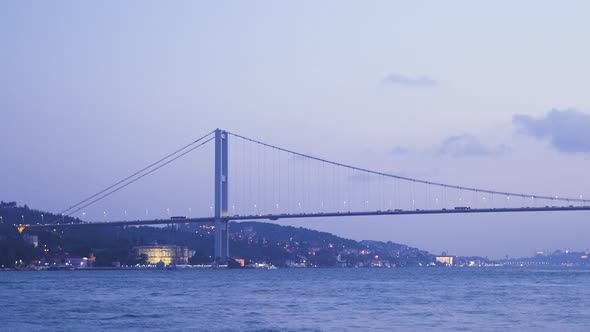 Bridge and cars in Istanbul from the sea. Istanbul city of Turkey.