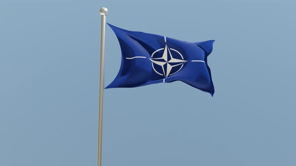 Nato army flag on flagpole.