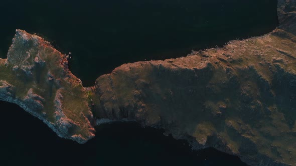 Aerial View of Oltrek Island at Dawn. Lake Baikal in July