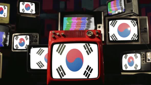 Flags of South Korea on Vintage Televisions.