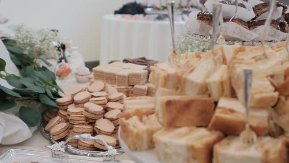 Close Up View of Candy Bar Wedding Candy Buffet at a Wedding Move Camera