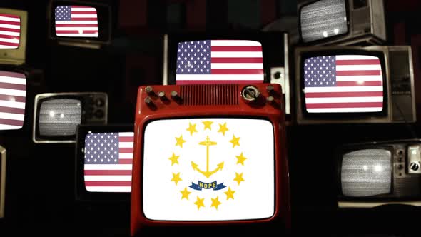 Flag of Rhode Island and US Flags on Retro TVs.