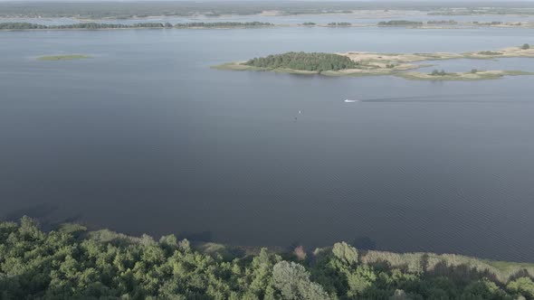 Dnipro River. Aerial View. Landmark of Ukraine, Flat, Gray