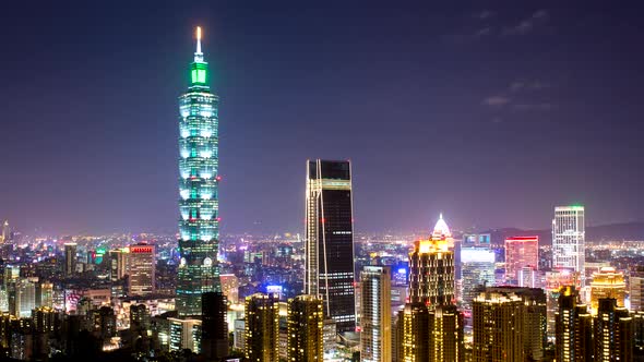 Timelaspe of Taipei city view at night