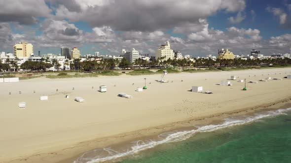 Empty Miami Beach sand during Coronavirus Covid 19 lock down no tourism