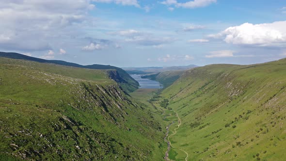 Aerial View of the Glenveagh National Park with Castle Castle and Loch in the Background - County