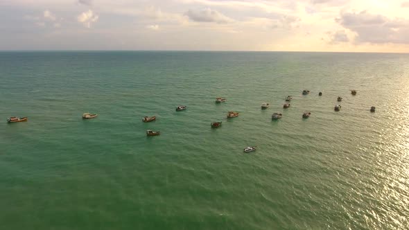 Aerial view of traditional fishing boats moored in the sea of Rio do Fogo.