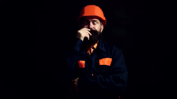 Worker in Protection Helmet