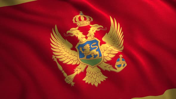 Flag of Montenegro Waving with Double Headed Eagle