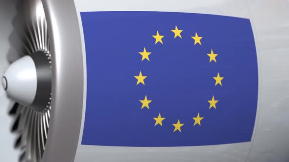 Airplane Engine with Flag of the EU