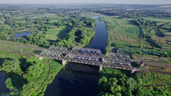 Double Track of Railway in Train Bridge View From Above