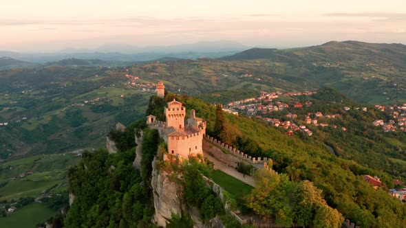 Flying over the amazing hilltop fortresses on Monte Titano in San Marino.