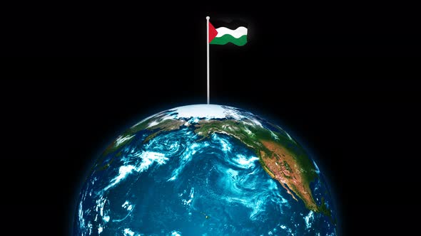 Palestine Flying Flag Wave Animated On 3d Planet Earth