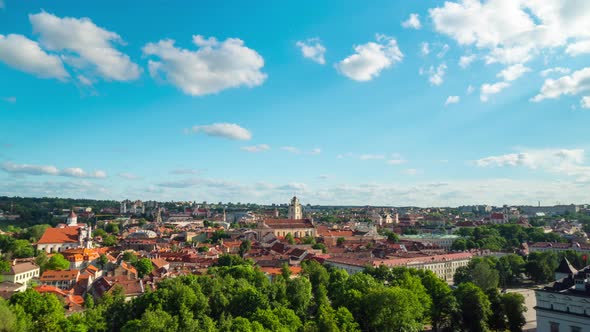 Vilnius, Lithuania: The tower of Gedeminas and the sun, panoramic time-lapse