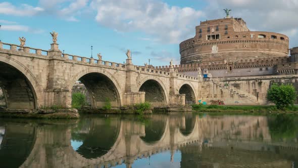 Time Lapse of Castel Sant Angelo in Rome , Italy