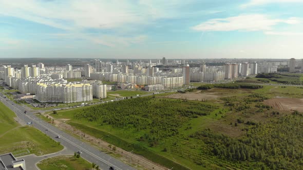 Beautiful View of the City with New Residential Buildings From the High. Panoramic View of High-rise