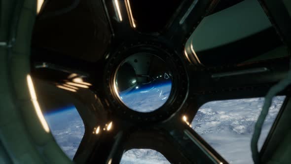 Cockpit View From International Space Station Operating Nearby of Planet Earth alt