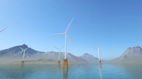 Offshore Wind turbines farm producing energy from the forces of a wind. 4KHD