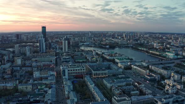 Aerial View of the City at Sunset