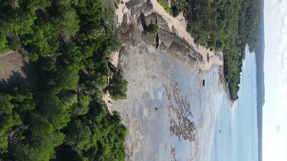 Vertical Video of Low Tide in the Ocean Near the Coast of Zanzibar Tanzania Aerial View