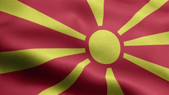 North Macedonia Flag Seamless Closeup Waving Animation