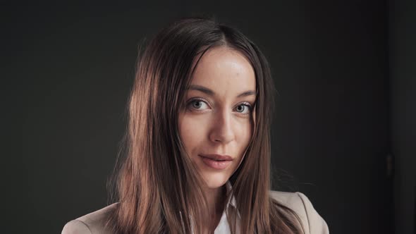 Corporate Employee Thinking Near Office Window Serious Woman Face Expression