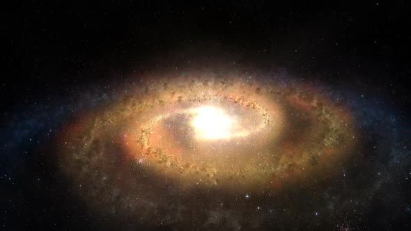 Spectacular view of a glowing galaxy - gravitationally bound system of stars.