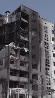 Vertical Video of a Destroyed House During the War in Ukraine