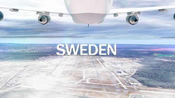 Commercial Airplane Over Clouds Arriving Country Sweden