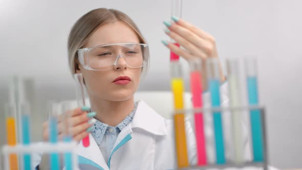 Busy Young Student Medical Girl Pouring Tube Mixing Substance Testing Innovation Technology