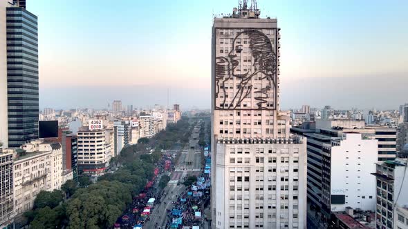 Aerial Sunset View of a Main Street, Avenue 9 of July in the City of Buenos Aires Argentina, Wall Ar